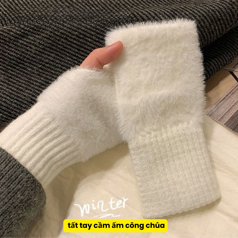 Găng Tay Giữ Ấm Nữ Thu Đông – Lông Chồn Giả Cao Cấp, Mềm Mịn – Găng Tay Nửa Ngón Phong Cách Ins, Dễ Thương
