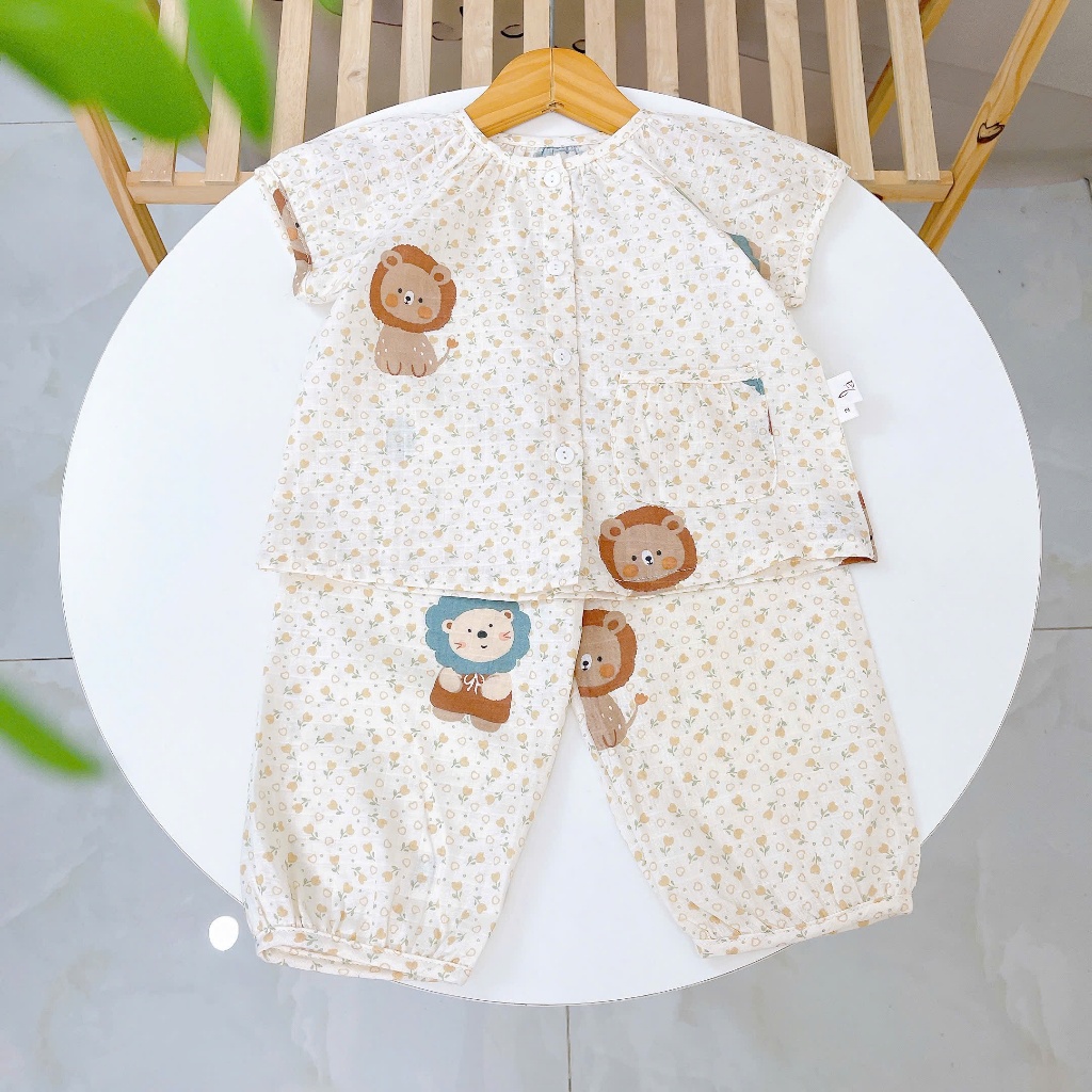 Bộ tay ngắn quần dài xô cotton Lá Homewear A339, đồ ngủ cộc tay bé gái quần bí dễ thương mềm mát