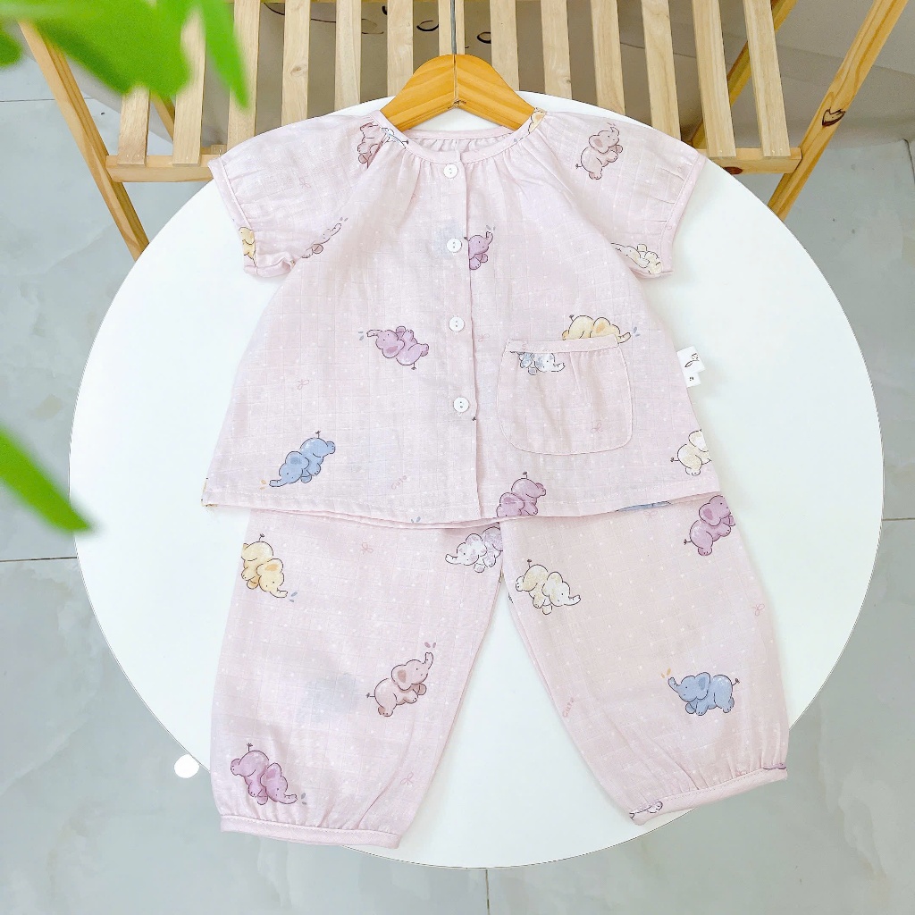 Bộ tay ngắn quần dài xô cotton Lá Homewear A339, đồ ngủ cộc tay bé gái quần bí dễ thương mềm mát