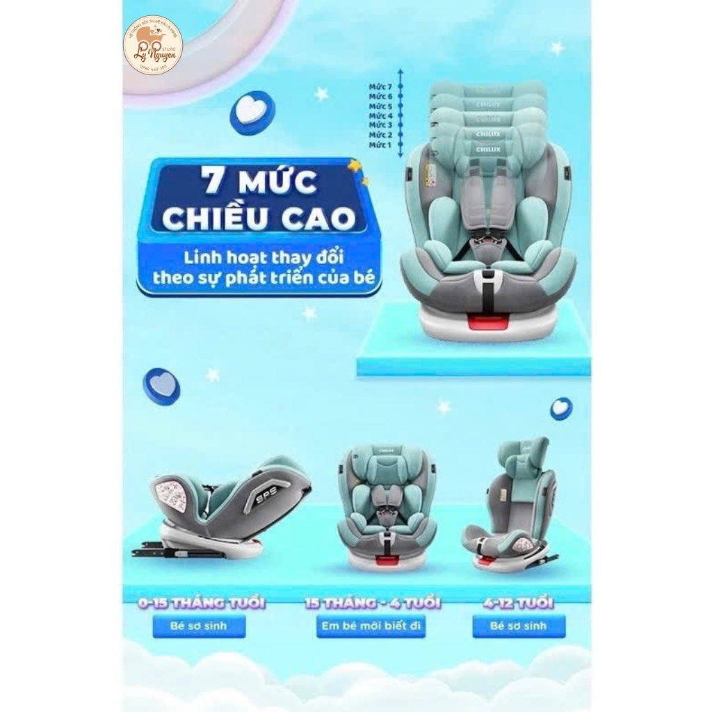 [Ly Nguyễn Store] Ghế ngồi ô tô dành cho bé từ 0 - 12 tuổi CHILUX ROY 360 NEW - An toàn, tiện lợi