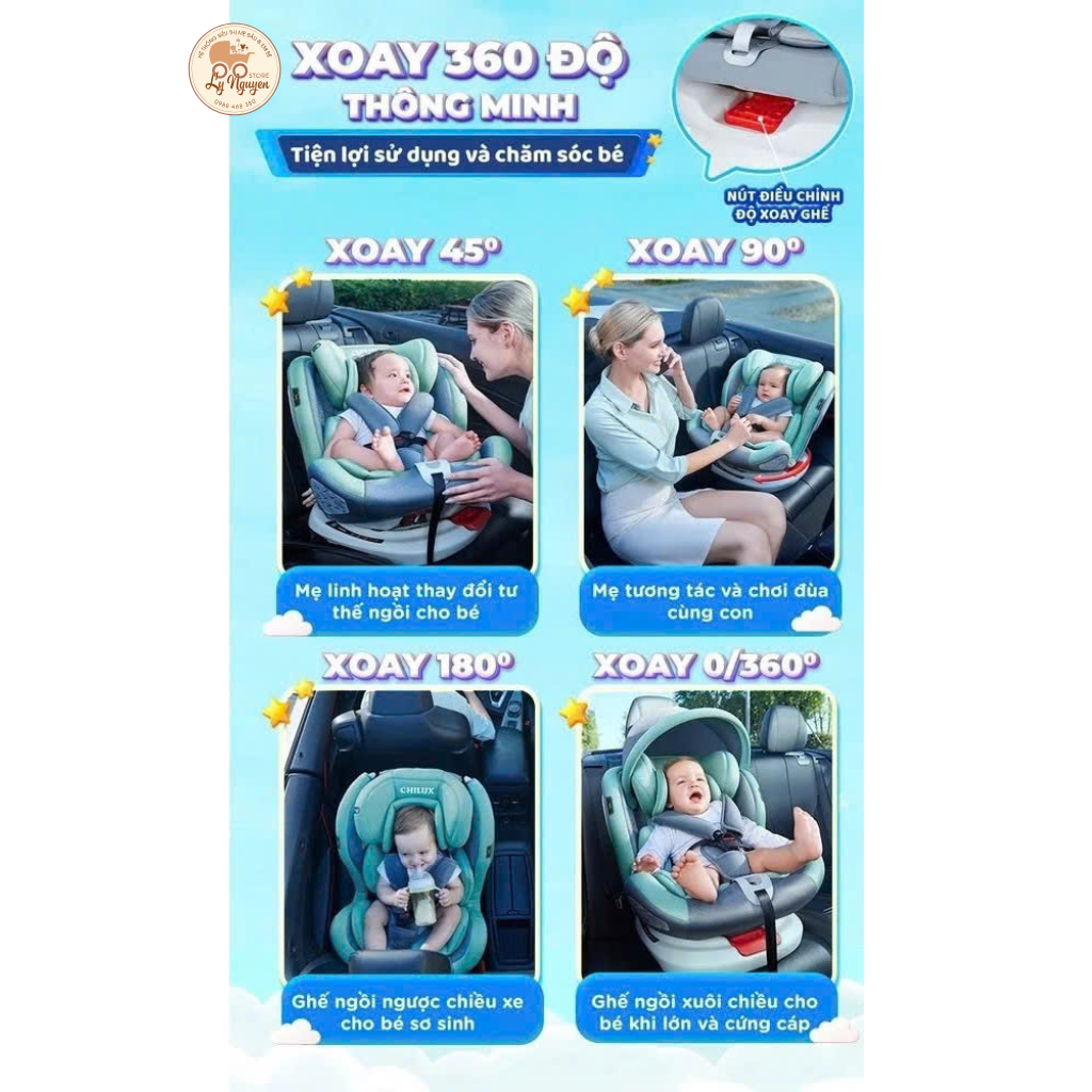 [Ly Nguyễn Store] Ghế ngồi ô tô dành cho bé từ 0 - 12 tuổi CHILUX ROY 360 NEW - An toàn, tiện lợi
