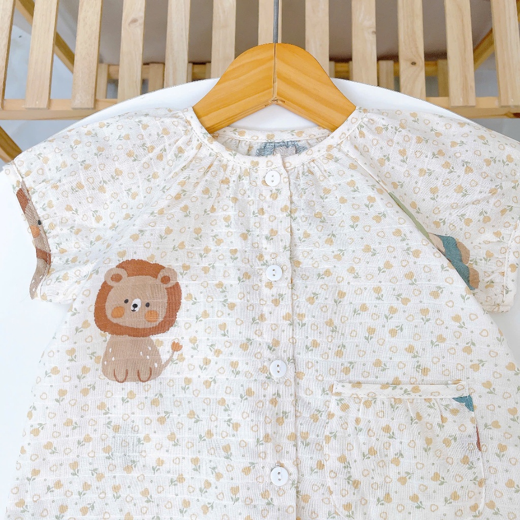 Bộ tay ngắn quần dài xô cotton Lá Homewear A339, đồ ngủ cộc tay bé gái quần bí dễ thương mềm mát