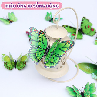 Bộ 12 Con Bướm 3D 2 Lớp Sẵn Keo Dán Kích Thước Từ 6 - 12 cm Decor, Trang Trí Dán Tường, Studio, Hít Tủ Lạnh Đẹp Mắt