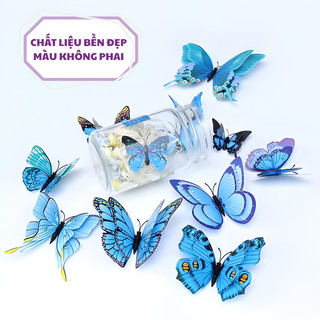 Bộ 12 Con Bướm 3D 2 Lớp Sẵn Keo Dán Kích Thước Từ 6 - 12 cm Decor, Trang Trí Dán Tường, Studio, Hít Tủ Lạnh Đẹp Mắt