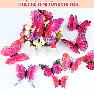Bộ 12 Con Bướm 3D 2 Lớp Sẵn Keo Dán Kích Thước Từ 6 - 12 cm Decor, Trang Trí Dán Tường, Studio, Hít Tủ Lạnh Đẹp Mắt