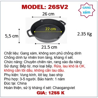 26SV2 Chảo Gang xám 2 tay cầm sắt