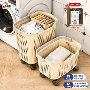 Giỏ Đựng Quần Áo Có Bánh Xe GADI, Giỏ Đựng Đồ Bằng Nhựa Cao Cấp, Thiết Kế Thoáng Khí, Dễ Dàng Di Chuyển