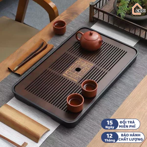 Khay Trà Gỗ 2 Lớp Phong Cách Hiện Đại, Khay Đựng Ấm Chén Pha Trà Sang Trọng Có Khay Thoát Nước GADI