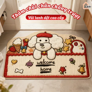 Thảm Chùi Chân Vải Lanh Dệt Cao Cấp GADI, Hình Chó Con Dễ Thương, Thảm Lau Chân Chống Trượt Trang Trí Cửa Ra Vào