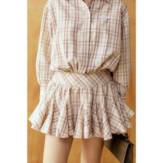 Đầm Ngắn The Checked Shirt Neck, Chất Vải Sọc Cotton Thoải Mái ,WDN138 SOME HOW STORE