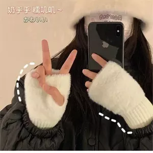 Găng Tay Giữ Ấm Nữ Thu Đông – Lông Chồn Giả Cao Cấp, Mềm Mịn – Găng Tay Nửa Ngón Phong Cách Ins, Dễ Thương