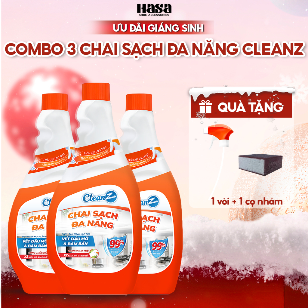 Combo 3 Chai Sạch Đa Năng Nhà Bếp Cleanz Làm Sạch Dầu Mỡ, Vết Ố Vàng, Thơm Mùi Chanh Dịu Nhẹ 450ml