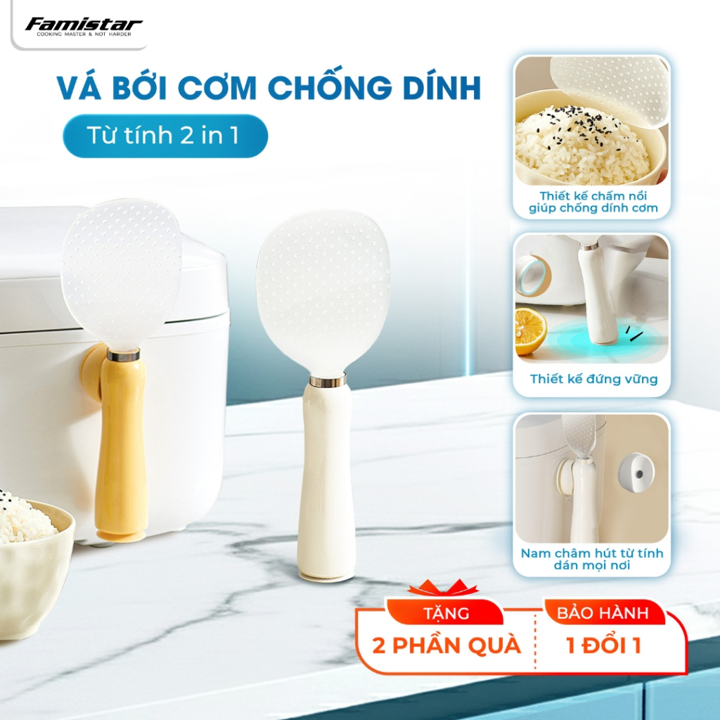 Vá Bới Cơm Chống Dính Thông Minh Famistar / Muỗng Múc Cơm / Thìa Xới Cơm Chống Dính  – Từ Tính & Đế Hít