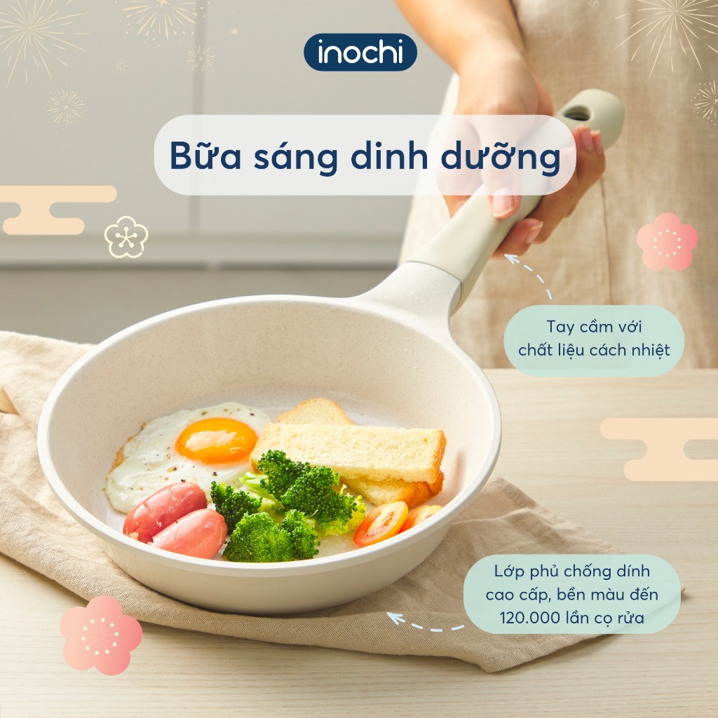 Chảo vân đá Omi Simple Inochi 26/28cm (CHẢO XÀO) lớp chống dính cao cấp, bền màu kháng khuẩn,an toàn