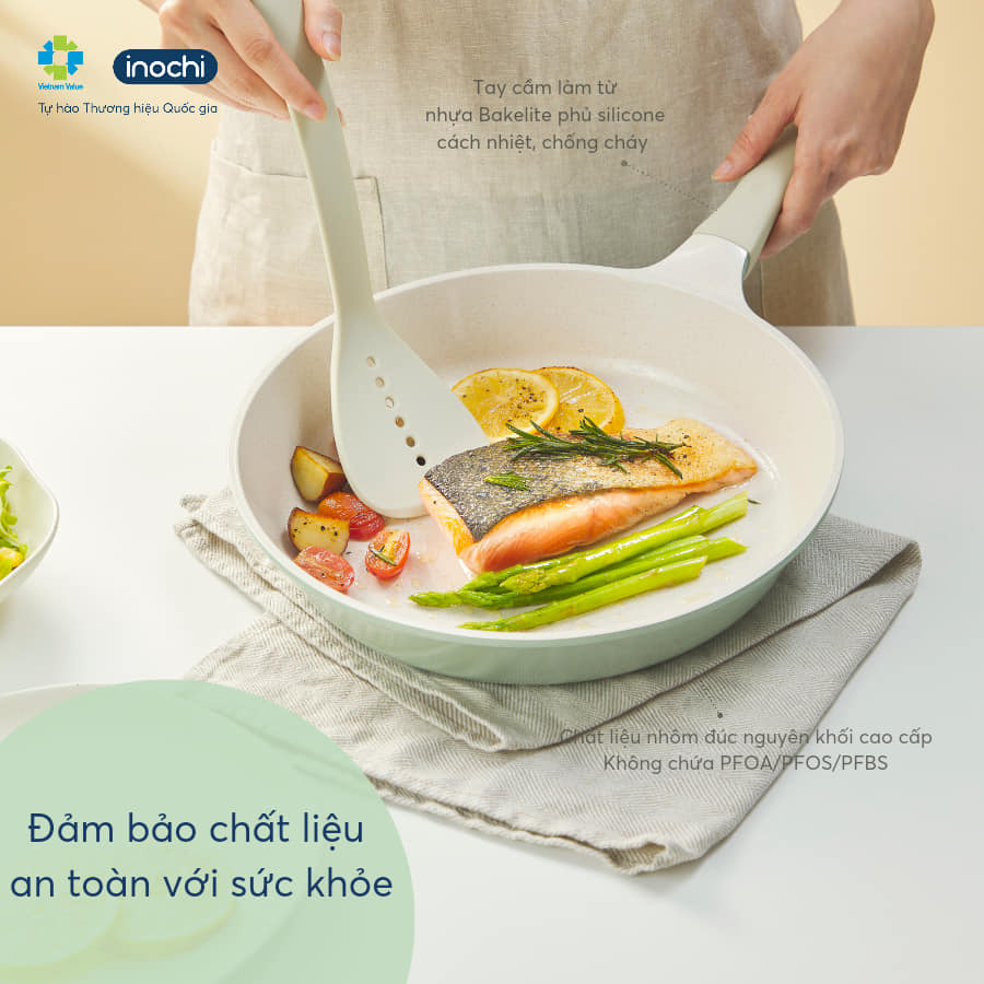 Chảo vân đá Omi Simple Inochi 26/28cm (CHẢO XÀO) lớp chống dính cao cấp, bền màu kháng khuẩn,an toàn