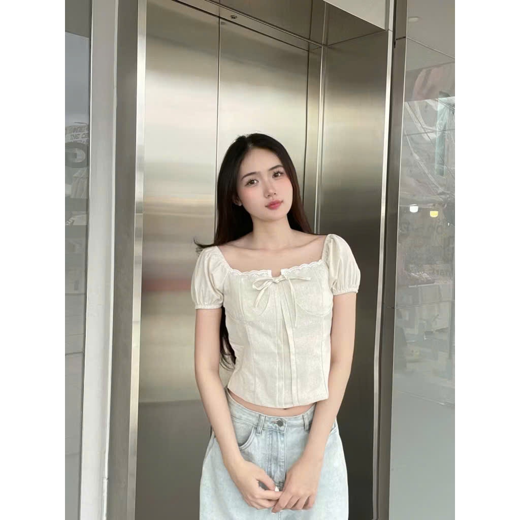 Áo Kiểu Linen Viền Ren Tay Bo-A64287