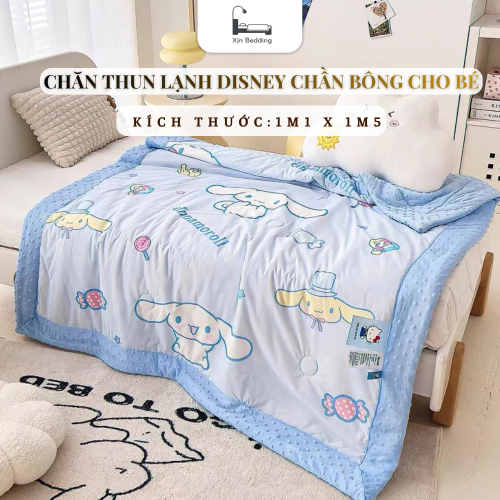 Chăn thun lạnh cho bé kích thước 1m1*1m5, chăn Disney chần bông kết hợp hạt đậu matxa mềm mịn, thoáng mát cho da bé
