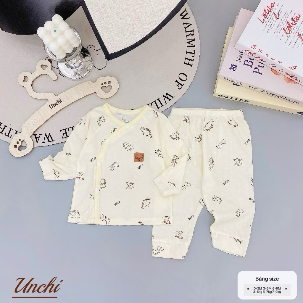 (UCDT 01) Bộ Sơ Sinh Dài Tay Unchi Họa Tiêt Vải Petit Vân Nổi Mềm Mỏng Thoáng Mát Cho Bé Từ 3-8kg (Form nhỏ)