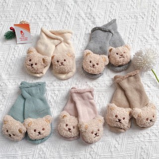 Tất vớ tập đi cho bé lót lông mềm hình gấu bông, ấm áp, chống trượt, co giãn tốt, size S/M cho bé sơ sinh & tập đi