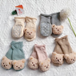Tất vớ tập đi cho bé lót lông mềm hình gấu bông, ấm áp, chống trượt, co giãn tốt, size S/M cho bé sơ sinh & tập đi
