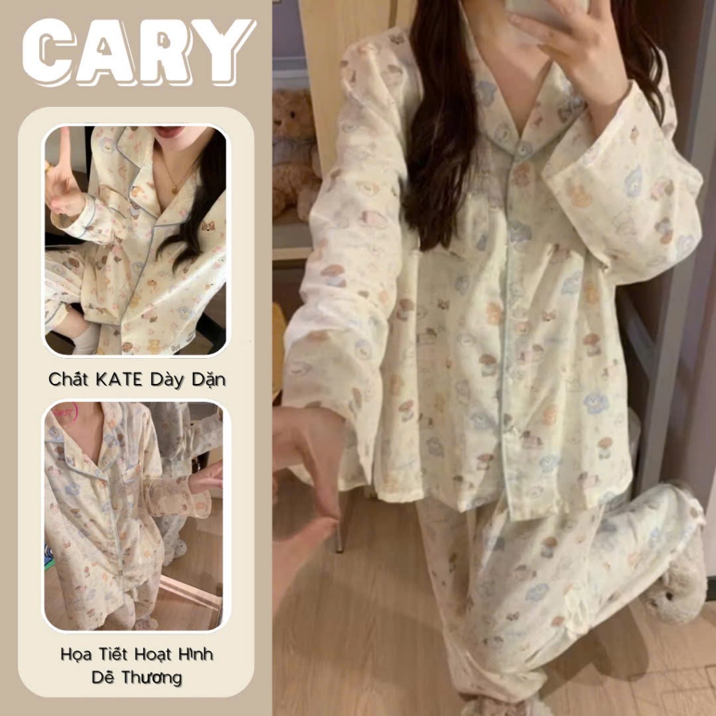 Bộ mặc nhà pyjama tay dài quần dài thu đông họa tiết hoạt hình dễ thương set đồ bộ – đồ ngủ dài pijama bigsize CARY