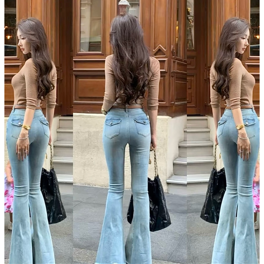 Quần Jeans Nữ, Quần Bò Nữ Lưng Cao Co Giãn Túi Hộp sau xiu nâng V.3
