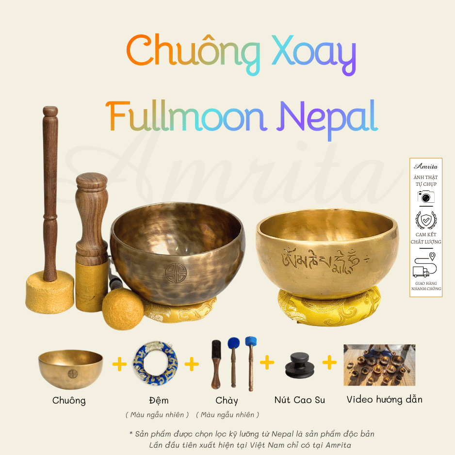 [ hàng sẵn ] Chuông xoay Nepal -singing bolws - fullmoon -chuông xoay fullmoon -chuông xoay Tây Tạng Amrita