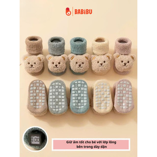 Tất vớ lót lông in hình gấu bông 3d chống trơn trượt cho bé, vớ cho bé đi trong nhà mềm mịn dễ thương