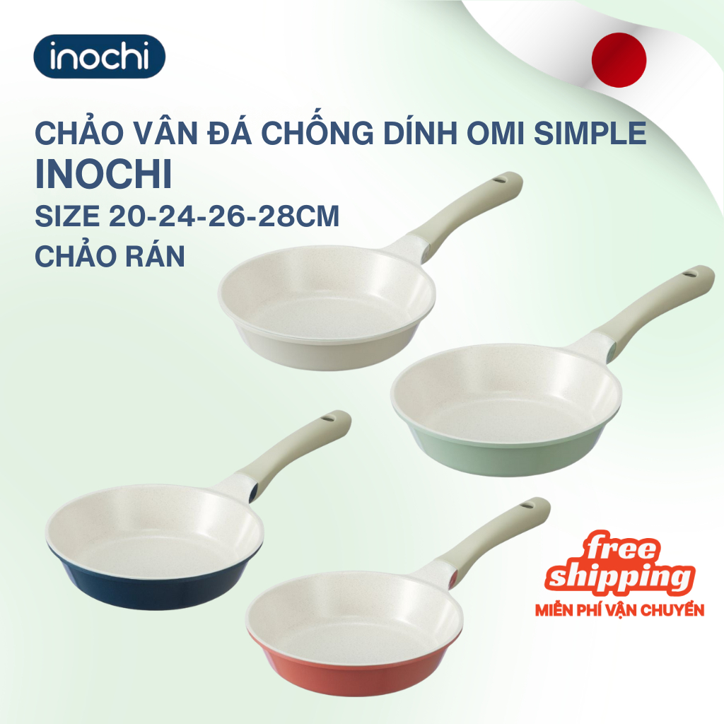 Chảo vân đá Omi Simple Inochi 20cm/26cm/28cm (CHẢO RÁN), chống dính cao cấp, kháng khuẩn, an toàn