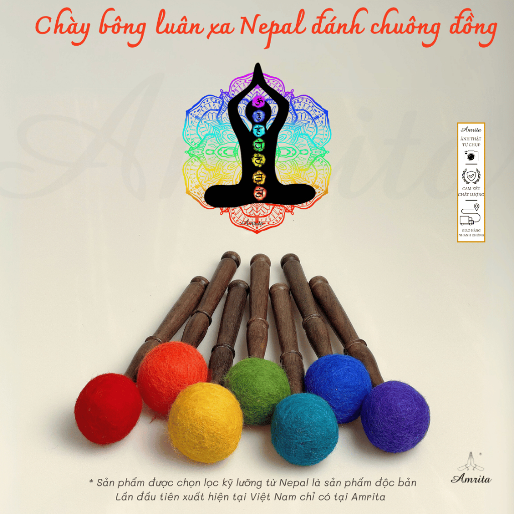 [Amrita] Chày bông luân xa Nepal đánh chuông đồng - CXNP19 - Chày gõ chuông - Chùy Gõ chuông - Chuông mõ tụng kinh
