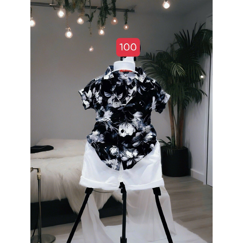 set sơmi hoạ tiết đen tổng hợp mẫu 10kg-52kg cho bé trai TONi BRAND