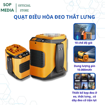 Quạt đeo thắt lưng 10 cấp độ gió SOPMEDIA quạt treo eo pim 10.000mAh quạt điều hoà đeo hông đeo cổ thắt lưng kèm sạc usb
