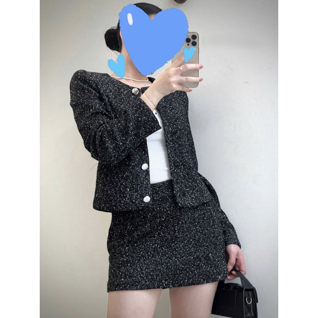 (BomoHouse) Set áo và chân váy ngắn dạ tweed mềm Mng0* bigsize - dư xịn.