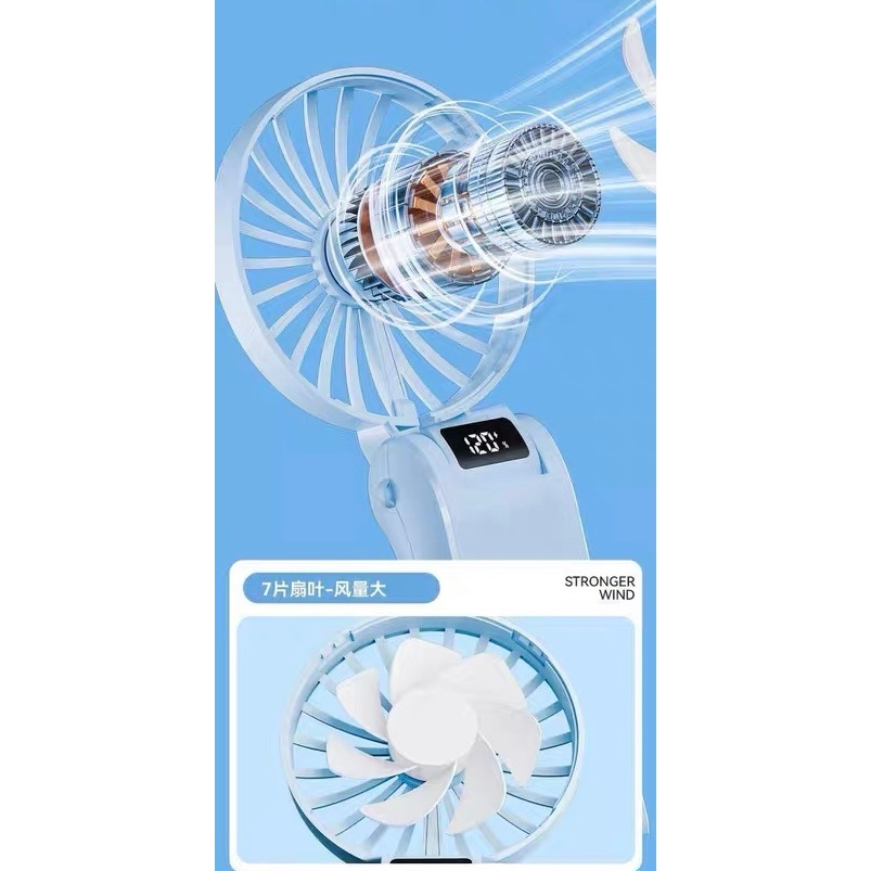 Quạt Cầm Tay Gấp Gọn Anhlinh Không Tiếng Ồn 120 Cấp Độ Gió Màn Hình LED Gập 150 Độ 3600mAh Không Tiếng Ồn