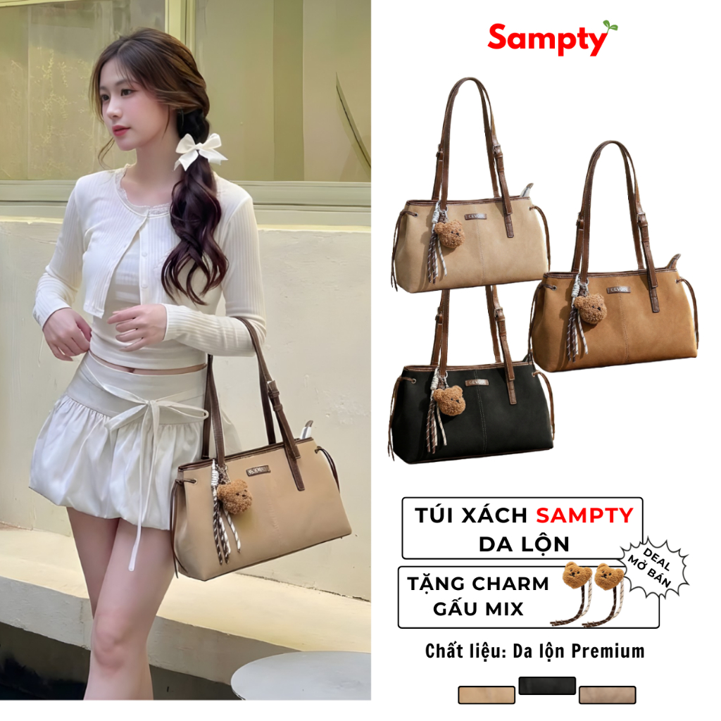[TẶNG CHARM GẤU] Túi Tote 𝐒𝐚𝐦𝐩𝐭𝐲 𝐱 𝐋𝐞𝐯 Da Lộn Công Sở Đi Làm, Đi Học Phong Cách Y2K Phù Hợp Sử Dụng Hàng Ngày