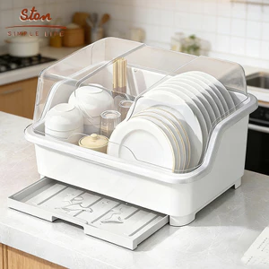 STON Giá để bát đĩa có nắp Giá đỡ cốc đa năng Có khay thoát nước Kháng khuẩn Chống gián chống bụi