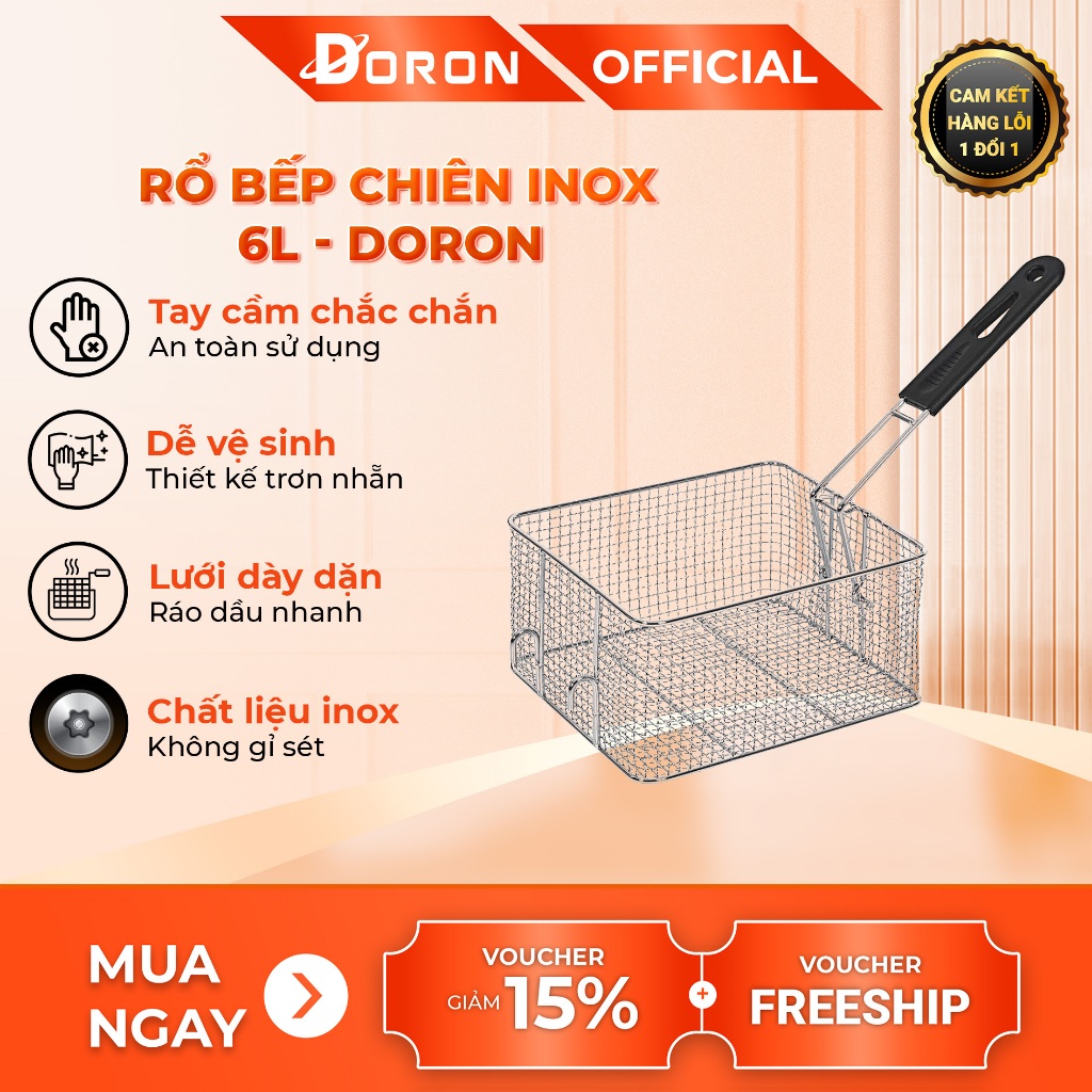 Rổ chiên nhúng điện 6L DORON chất liệu inox dày dặn chắc chắn