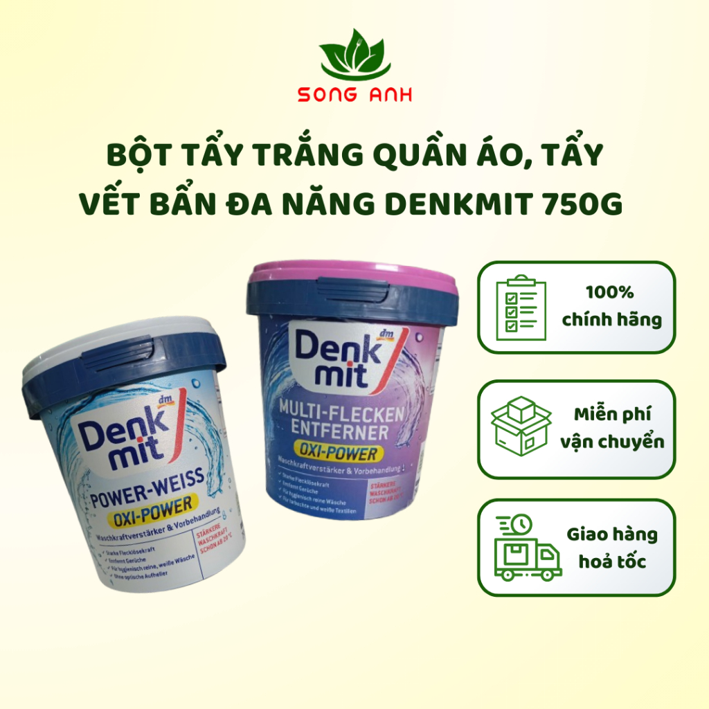 Bột giặt tẩy trắng quần áo Denkmit Oxi Power - bột giặt tẩy vết bẩn đa năng hộp 750g hàng Đức