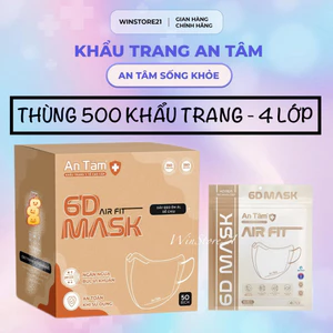 6D MASK - Thùng 500 Cái Khẩu Trang Y Tế kháng khuẩn chính hãng An Tâm ôm sát khuôn mặt chống nắng