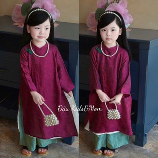 Áo dài cách tân cho bé gái đi chơi tết sắc hồng cam-vàng-đỏ mận,áo dài tết 4 tà bé gái sz 10-40kg