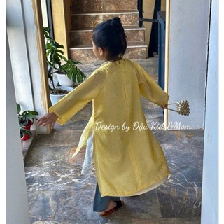 Áo dài cách tân cho bé gái đi chơi tết sắc hồng cam-vàng-đỏ mận,áo dài tết 4 tà bé gái sz 10-40kg