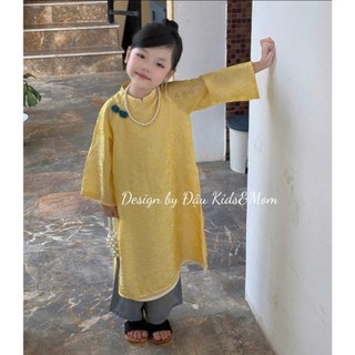 Áo dài cách tân cho bé gái đi chơi tết sắc hồng cam-vàng-đỏ mận,áo dài tết 4 tà bé gái sz 10-40kg