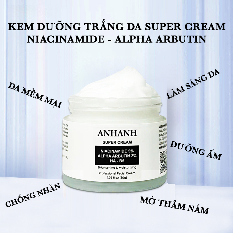Kem Alpha Arbutin + Glutathione dưỡng trắng da, mờ thâm nám ANHANH - ngừa lão hóa, cấp ẩm sâu