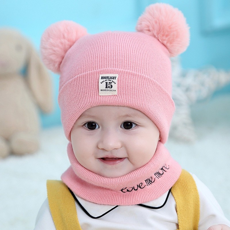 Mũ len kèm khăn quàng cố cho bé saubabi