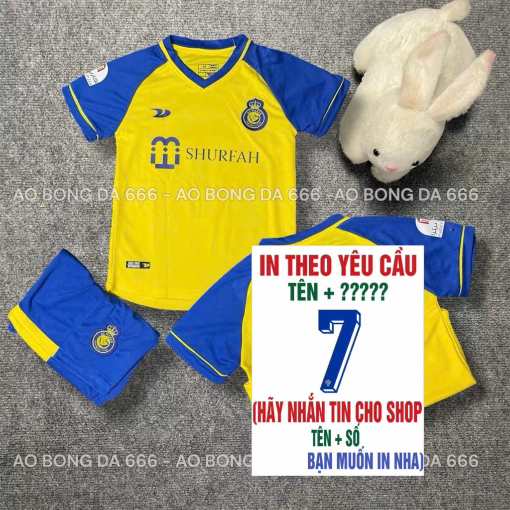 Áo Bóng Đá, Áo Đá Banh / Trẻ Em CLB Al Nassr 2024 / 2025 - Vải Mè Kim Cao Cấp - in Sẵn Tên Ronaldo,