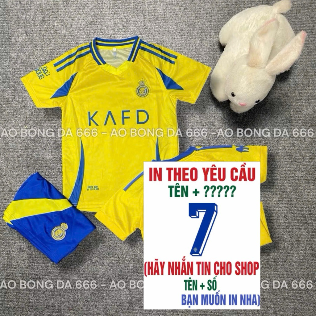 Áo Bóng Đá, Áo Đá Banh / Trẻ Em CLB Al Nassr 2024 / 2025 - Vải Mè Kim Cao Cấp - in Sẵn Tên Ronaldo,