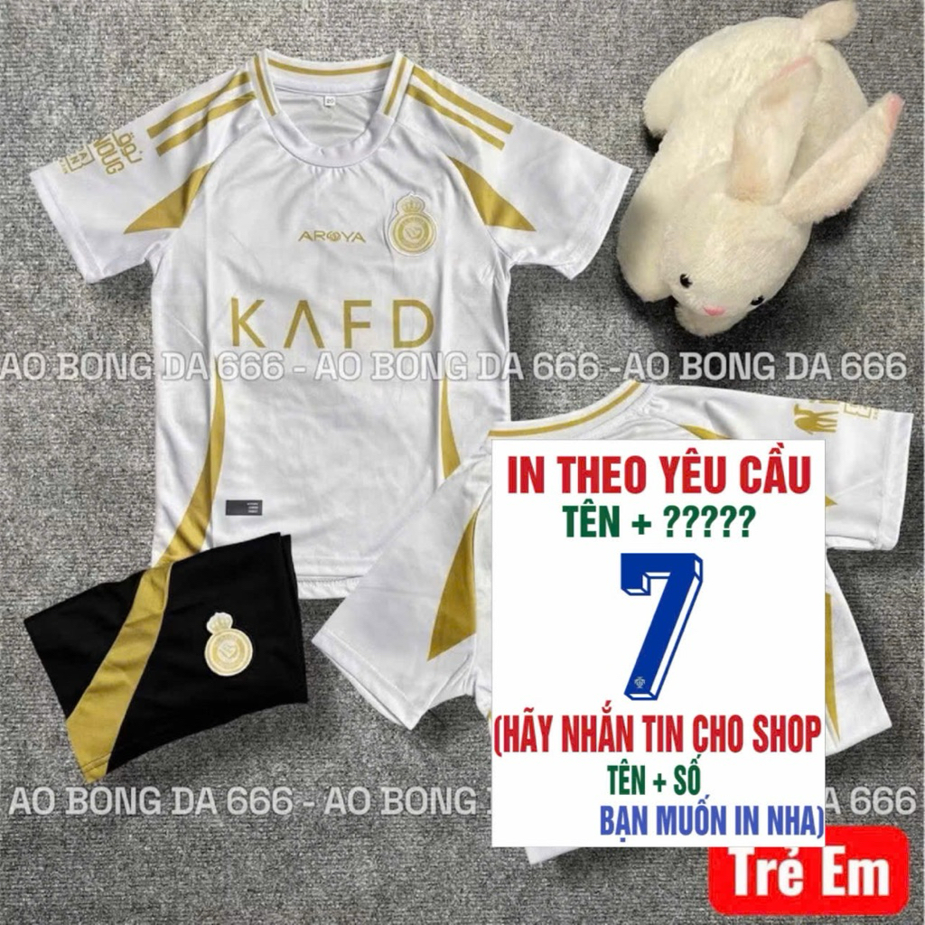Áo Bóng Đá, Áo Đá Banh / Trẻ Em CLB Al Nassr 2024 / 2025 - Vải Mè Kim Cao Cấp - in Sẵn Tên Ronaldo,