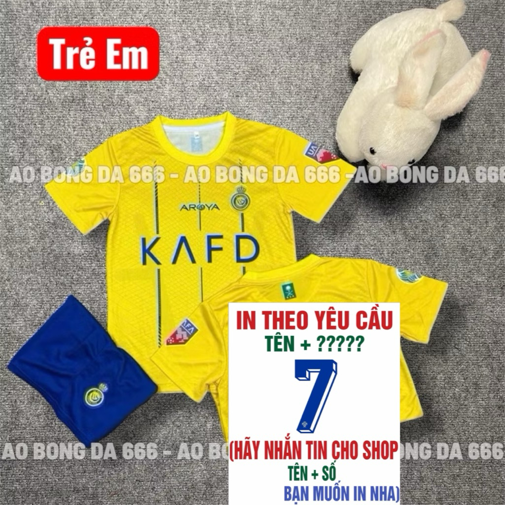 Áo Bóng Đá, Áo Đá Banh / Trẻ Em CLB Al Nassr 2024 / 2025 - Vải Mè Kim Cao Cấp - in Sẵn Tên Ronaldo,