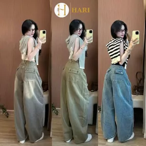 Quần Jeans Nữ Ống Cong Phối Line Hari Tôn Dáng Che Khuyết Điểm Thoải Mái Đi Làm Đi Học