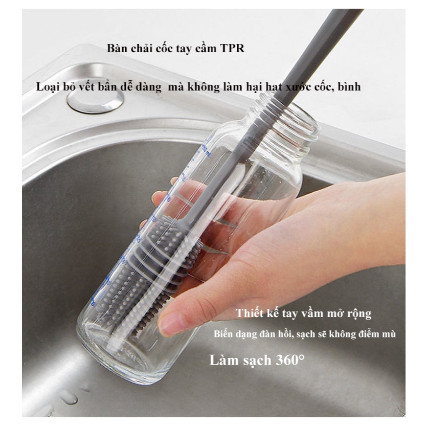 Cây cọ bình silicone 360 , cọ bình sữa, chai, lo cốc không góc chết, cọ bình đa năng MDM2015